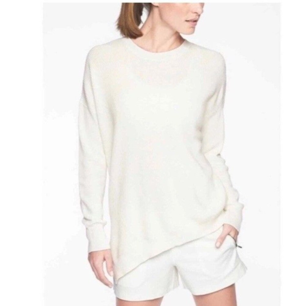 Athleta M Rest Day Sweater Asymmetrical Silk Pima Cotton Blend Crewneck